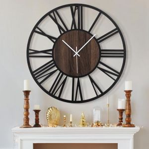 HAITANG Grande Horloge Murale silencieuse, sans tic-tac, Fonctionne &agrave; Piles, Ronde, Moderne, Grande Horloge Murale en Bois pour Salon, Chambre &agrave; Coucher, Cuisine, d&eacute;coration Murale de Ferme, 40 cm (WEI JIE UK Store, neuf)