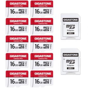 GIGASTONE Carte M&eacute;moire 16 Go Lot de 10 Cartes, Cam&eacute;ra Plus S&eacute;rie, Vitesse allant jusqu'&agrave; 85 Mo/s. id&eacute;al pour Full HD Vid&eacute;o Gopro Cam&eacute;ra Drone U1 C10 Carte Micro SDHC avec Mini &eacute;tui et Adaptateur SD. (Gigastone Pro, neuf)