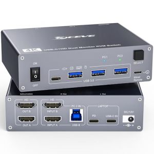 YOUTINGHDAV KVM Commutateur 2 PC 2 moniteurs USB C USB 3.0 Commutateur KVM Double Moniteur HDMI 4K@60Hz pour PC & Ordinateur Portable MST, PD 60W Charge Ordinateur Portable avec Télécommande Câble (YT STORE, neuf)