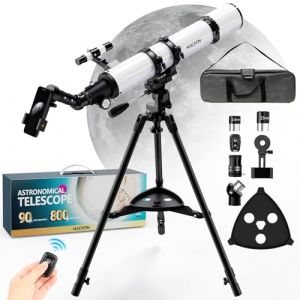 Télescope d'Initiation 90mm AZ, Instrument Astronomique 800mm avec Trépied Stable, Sac de Transport et Accessoire Smartphone (Blanc) (NACATINDirect, neuf)
