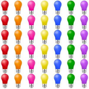 MZYOYO Lot de 42 Ampoules Couleur E27,2W Ampoule Couleur E27 LED, pour Guirlandes Lumineuses,E27 Ampoules Colorées à l’Extérieur,Fête,Décoration,Rouge Vert Bleu Orange Jaune Rose Violet (MZYOYO, neuf)