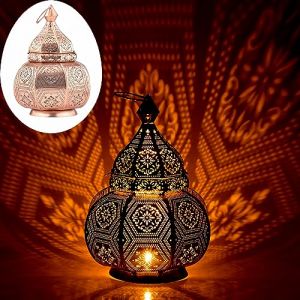 Lampe et lanterne Marrakech dans un en métal de 30 cm de haut | Lampe de table Photophore Mahana Cuivre comme décoration orientale du Ramadan (Marrakesch-Shop, neuf)