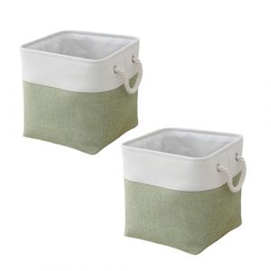 Lot de 2 paniers de rangement pliables avec poign&eacute;e &ndash; Organisateur multifonction pour chambre d'enfant, jouets, livres, bo&icirc;te en tissu durable, 28 x 28 x 28 cm (vert) (YiYund, neuf)