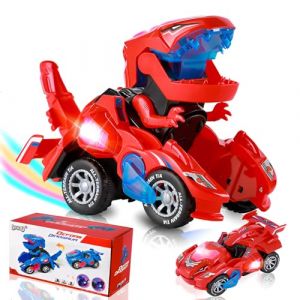 DxxD Dinosaure Jouet Enfant 3 4 5 6 Ans, Voiture Dinosaure Transform Jouets Garcon, Voiture Transformable Electrique avec Lumi&egrave;re et Son, Cadeau d'anniversaire No&euml;l pour Enfants Garcon Fille, Rouge (MilkyWayToy, neuf)