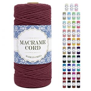 Uiopa Corde Macramé 3mm x 100m Ficelle Macramé Naturel Cordon Coton Fil Macramé 3mm Cordelette pour Suspension Murale Tressée de Plante Rideau Bricolage Décoration Intérieure Boho (Rouge Rouille) (XEYUAN, neuf)