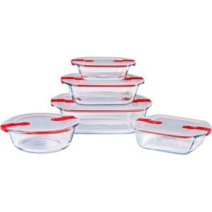 Pyrex Cook & Heat - Lot de 5 Boites - Tailles et Formes Différentes - Verre Borosilicate - Couvercle Hérmétique spécial Micro-Onde - Made in France (International Cookware SAS, neuf)