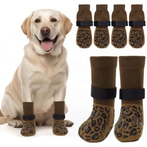 PICK FOR LIFE Lot de 2 paires de chaussettes antidérapantes pour chien - Double face avec sangle réglable - Pour l'intérieur (marron, taille S) (PICK FOR LIFE, neuf)