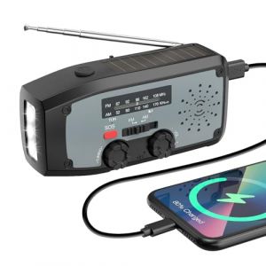 Radio, DOLUCKY Radio a Pile Survie, Dynamo AM/FM de Direction du Vent et de la météo, avec Batterie de 2000 mAh, d'urgence Solaire, avec Lampe de Poche LED, Alarme SOS, Peut Charger Les (Dolucky, neuf)