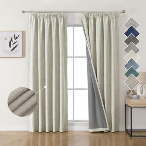 Joydeco 100% Rideau Occultant Thermique en Lin avec Galon Fronceur 140x225 cm 2 Pi&egrave;ces, Rideau Isolant Thermique Anti Froid et Chaleur &agrave; Passe Tringle pour D&eacute;coration de Porte Fen&ecirc;tre (joydeco, neuf)