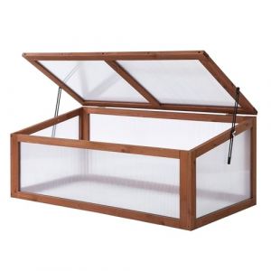 Outsunny Mini serre en bois &agrave; semis 100 x 65 x 40 cm avec couvercle, protection UV, translucide, r&eacute;sistante &agrave; l'hiver, pour jardin, marron (AOSOM-DE, neuf)