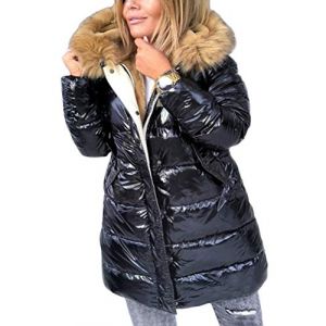 ORANDESIGNE Femme Doudoune Mi-Longue Manteau Chaud Brillante Blouson Hiver Elegant Slim Jacket C Noir L (Wowmart Zoo X., neuf)