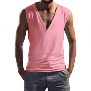 D&eacute;bardeur Homme Grande Taille- Gilet Sexy-Tee Shirt sans Manche Homme Col V Couleurs Pures Classique Gilets d'&eacute;t&eacute; Basic Blouse Doux Plage Sport Tank Top D&eacute;contract&eacute;s Respirant Fitness Haut (LOSSLO(Livraison 5-14 jours), neuf)