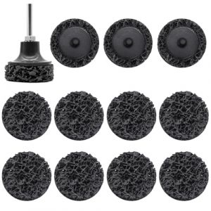 YDHfdc 12 Pièces Disque Abrasif CSD Disque 50mm Disque de Nettoyage Abrasif Disque Poncage avce Porte Plateau pour Dérouillage Peinture Soudures pour Meuleuse d'angle(Noir) (XH-RAIN, neuf)