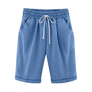 Soldes Bermuda Femme &Eacute;t&eacute; en Lin Ou Coton Shorts et Bermudas Habill&eacute; Femmes Grande Taille &Eacute;lastique avec Poches Confortable Ample 2025 Mode Casual Sport Jogging Pantalon Court Pas Cher (⭐⭐⭐⭐⭐AEGJEGVD⭐⭐⭐⭐⭐, neuf)