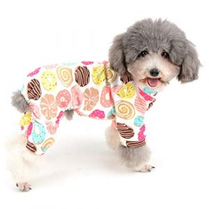 Zunea Combinaison Pyjama pour Petit Chien Adorable Salopette Donut Banane Souris Canard Football Motif Canard Vêtements Unisexe Quatre Jambes Coton Pjs Vêtements de Couchage pour Animaux Chats Chiots (Qingqiuk, neuf)