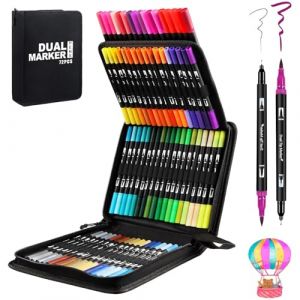 Gelanty eutres Coloriage Adulte, 72 Stylos Dual Tip Brush Lot de Marqueurs d'art Calligraphie Lettrage Feutre pour Coloriage Adulte, Croquis, Peinture, Création Artistique (Gelanty, neuf)