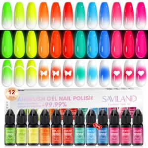 Saviland Kit de 12 Vernis &agrave; Ongles Airbrush: Vernis Semi Permanent Airbrush Non Dilu&eacute; Professionel, Vernis Gel Airbrush Fluorescents, Ket de Airbrush Nail pour Salon de Manucure DIY, Cadeau et F&ecirc;te (SavilandPlus, neuf)