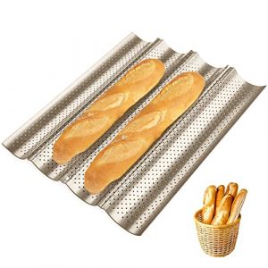 ilauke Plaque de Cuisson Moule,37.8cm Moule à Pain Perforé, Anti-adhésif Moule à Baguette pour Four,Mini Baguette Plaque de Cuisson Plateau à Baguette Plaque de Cuisson en Acier au Carbone (Or) (MiGE shop, neuf)