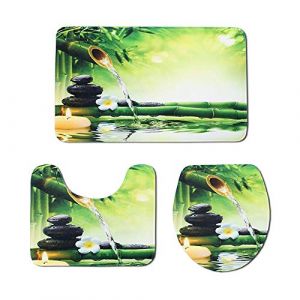 BVWSBGF Ensemble Tapis de Bain 3 Set Motif Floral en Pierre de Bambou WC Tapis Contour Tapis de Salle antidérapant de Doux et Confortable Lavable (ATTSUY, neuf)