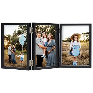 Triple cadre photo 12,7 x 17,8 cm - Pliable - En bois - Avec support vertical en verre - Noir (SSUEI, neuf)