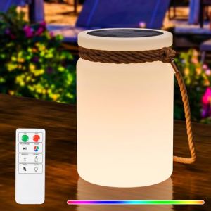 ​RWWR Lampe de Table Solaire LED 8 Couleurs - Lampe de Table Ext&eacute;rieur Sans Fil avec T&eacute;l&eacute;commande - 2-en-1 Rechargeable IP44 pour Balcon Jardin Terrasse Camping​ (A) (YYNS, neuf)