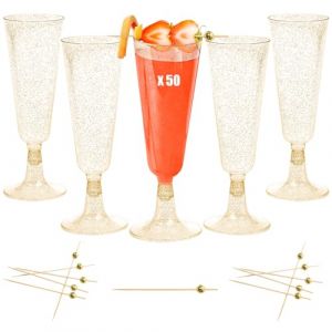 Dhnvcud 50 Pi&egrave;ces Fl&ucirc;tes &agrave; Champagne Transparent, Verres &agrave; Champagne en Plastique &Eacute;l&eacute;gantes Reutilisables, 150ml Gobelet Verre &agrave; Bi&egrave;re Vin Cocktail pour F&ecirc;tes, Mariages, No&euml;l (DJGJ, neuf)