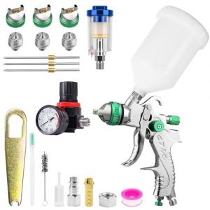 HVLP Professionnel Pistolet &agrave; Peinture &agrave; Alimentation par Gravit&eacute; avec 3 Buses 1.4/1.7/2.0mm Coupe 600cc R&eacute;gulateur d'air Pistolet &agrave; Peinture Automatique pour la R&eacute;paration de Voitures (Vert) (Benniutools, neuf)