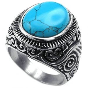 ANAZOZ Bague Biker Acier Inoxydable Rétro Bleu Argent Classique Anneau Bague Homme Taille 65 (AnazoZ, neuf)