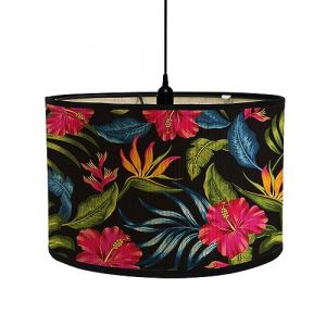 FANSU Abat-Jour en Tissu Classique Tambour Abat-jour, Tropical Fleurs Remplacement Abat, Jour Fait &agrave; la Main, pour Lampe de Table Suspension Lampe de Chevet Lampadaire (30x30x20cm,Rose color&eacute;) (JINBO, neuf)
