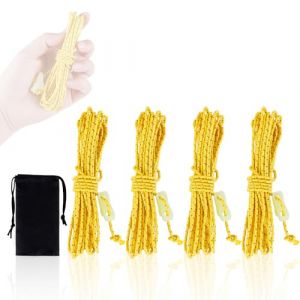 HIKEMAN Cordons réfléchissants pour tente – Corde de guidage Dyneema de 2 mm, 4 m avec tendeur luminescent pour camping, randonnée, auvent, tentes (jaune) (HIKEMAN LAND, neuf)