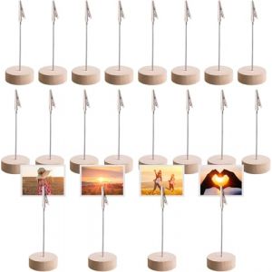 20 PCS Supports Photo avec Pinces - Porte Photo Pince M&eacute;mo et Porte-clips Photo Message avec Crocodile et base en bois pour les mariages les f&ecirc;tes les restaurants les bureaux (Cylindre) (MARNICOL, neuf)