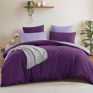 Aisbo Housse de Couette 240x260 Réversible avec 2 Taies d'oreiller 65x65 cm (Violet/Lavande) - Parure de Lit 240 x 260 Adulte 2 Personne Microfibre, Parure Couette avec Fermetures éclair, Oeko TEX (Aisbo EU, neuf)