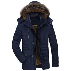 FTCayanz Manteau Homme Hiver Parka Chaud Fourrure Casual Outdoor Blouson Amovible Capuche Bleu marine XL (ftcayanz, neuf)