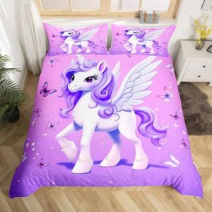 RZPFQB Violet Licorne Housse de Couette pour Chambre d'enfant 1 Personne 90 x 190 cm Motif Licorne Parure de Lit en Microfibre pour Enfant Gar&ccedil;On Fille Ado Licorne Ensemble de lit (Goda Trading, neuf)