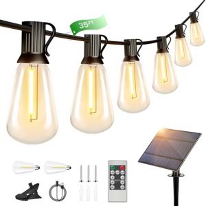 Torkase Guirlande Lumineuse Exterieure Solaire Jardin - Guirlande Guinguette Ext&eacute;rieure 10.6M 15+2 ST38 LED Ampoules Blanc Chaud Cha&icirc;ne Lumiere Exterieur pour Patio Terrasse F&ecirc;te Mariage (TORKASE, neuf)