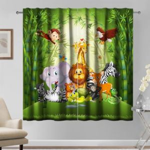 Kzzfqxb Rideaux pour Enfants 117x183cm 2 Panneaux, Motif forêt de bambous Animaux éléphant Lion Singe Zoo, décoration de fenêtre Mignonne pour Chambre d'enfant garçon Fille crèche Salon (miaocan, neuf)
