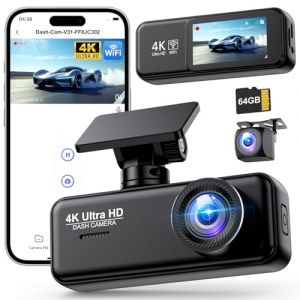 Dashcam Voiture Avant Arrière 4K+1080P, SIGRILL Caméra Embarquée Voiture avec Carte SD 64Go Gratuite, Caméra de Voiture WiF, Super Vision Nocturne, Mode Parking 24H, Enregistrement en Boucle Dashcam (ROKARONI, neuf)