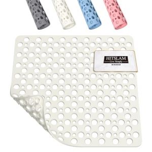 HITSLAM Carr&eacute; Tapis de Douche Antid&eacute;rapant, 53 x 53 cm Tapis de Bain, Tapis de Baignoire pour Salle de Bain avec ventouses et Trous d'&eacute;vacuation, Lavable en Machine, Doux pour Les Pieds, Blanc (HITSLAM, neuf)