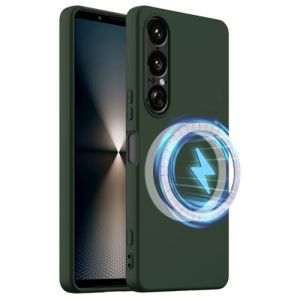 BRAND SET Coque pour Sony Xperia 1 VII Housse Silicone Souple Ultra-Mince de Couleur Pure, Doublure en Microfibre Housse Compatible avec Mag-Safe &Eacute;tui pour Sony Xperia 1 VII (Vert fonc&eacute;) (Brand Set, neuf)