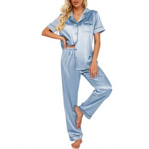 Ekouaer Pyjama Femme Satin Ensembles de Pyjama Sexy Chic Vêtements de Nuit Manches Courtes Pyjashort Femme Soie Été, Bleu Clair, XL (Ekouaer EU, neuf)