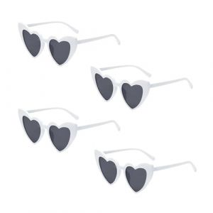 Epokus Lunettes de Soleil Coeur,4PCS Lunettes Coeur pour Femmes Hommes, Lunette de F&ecirc;te R&eacute;tro, UV400 Protection Lunettes Forme de C&oelig;ur pour Shopping, Voyage, F&ecirc;te en Plein Air(Blanc) (CHUXINKEJI, neuf)