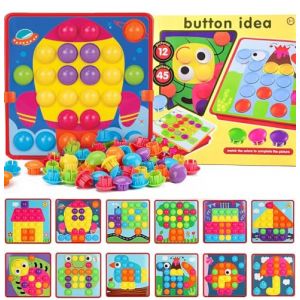 Jeu de mosaïque pour enfants à partir de 2 à 3 ans, mosaïque avec 45 perles à emboîter et 12 plaquettes colorées, jeu éducatif, cadeau pour filles et garçons (yujiaoleeu, neuf)