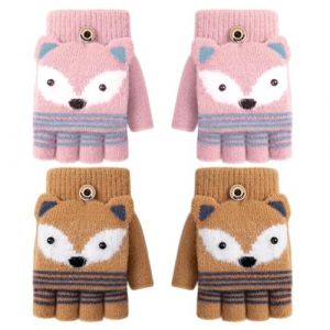 TUONYIS 2 Paires Mitaine Fille Gar&ccedil;on avec Capuchon,Cartoon Gants sans Doigts pour Enfants Mitaines Convertibles Gants &agrave; Rabat Tricot&eacute;s ants Enfant Hiver pour Gar&ccedil;ons Filles 3-9 Ans (Marron, Rose) (ZECAI TONG, neuf)