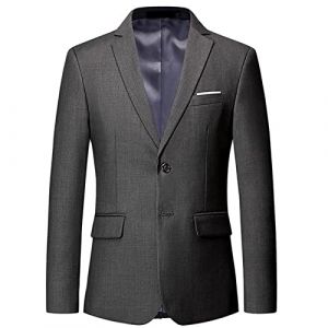Veste de Costume Slim Fit L&eacute;g&egrave;re pour Homme Blazer d'affaires de Couleur Unie &agrave; 2 Boutons Manteaux de Sport D&eacute;contract&eacute;s Quotidiens pour F&ecirc;te de Mariage (Gris,6XL) (Huabaohua[7-12 Deliverly], neuf)