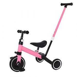 Trike 3 en 1 pour Enfants avec Poignée de Poussée Parentale pour 1 à 3 Ans, Garçons, Filles, Tout-Petits, Tricycle, Vélo D'équilibre pour Bébé, Siège et Poignée - Canne Parentale-3-en-1 (Rose) (Hechheu, neuf)