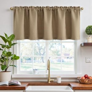 TOPICK Rideaux Cuisine Brise Bise Court Rideau, Motif Gaufre Marron 150L X 45H cm 1 Panneau à Passe Tringle, pour Chambre Petite Fenêtre Placard Meuble Bas (Audrey Home Fashion, neuf)