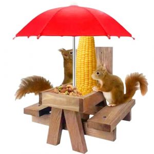 Mangeoire pour Ecureuil pour l Exterieur en Bois avec Parapluie et Porte mais Maison Ecureuil Station d Alimentation pour Nourrir Les Ecureuils Jardin Balcon (Probuy Hot Limited, neuf)