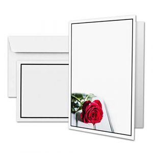Lot de 25 cartes de condol&eacute;ances DIN A6 Motif rose + enveloppes de condol&eacute;ances DIN C6 &ndash; Cadre de condol&eacute;ances noir &ndash; 10,5 x 14,8 cm &ndash; Double carte imprimable &ndash; Condolence Set (GUSTAV NEUSER GmbH, neuf)
