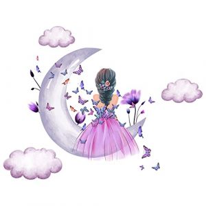 Uposao Stickers Muraux Fille Fleur Fée Autocollant Mural Fille Papillon Décoration Amovible Stickers Muraux Autocollants Enfants Bébé Chambre Pépinière DIY Décoratif Adhésif Stickers Mural (Uposao, neuf)