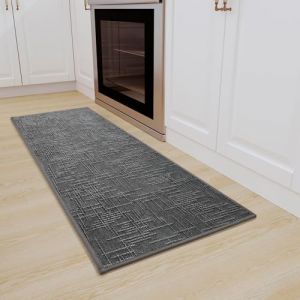 QINTOK Tapis Cuisine Devant Evier 44x120cm, Tapis de Couloir en Tissu Jacquard, Caoutchouc Soutenu Tapis de Cuisine Runner, Absorbent Tapis de Sol pour Devant l'&eacute;vier, Buanderie, Salle de Bains, Gris (qintongfang, neuf)